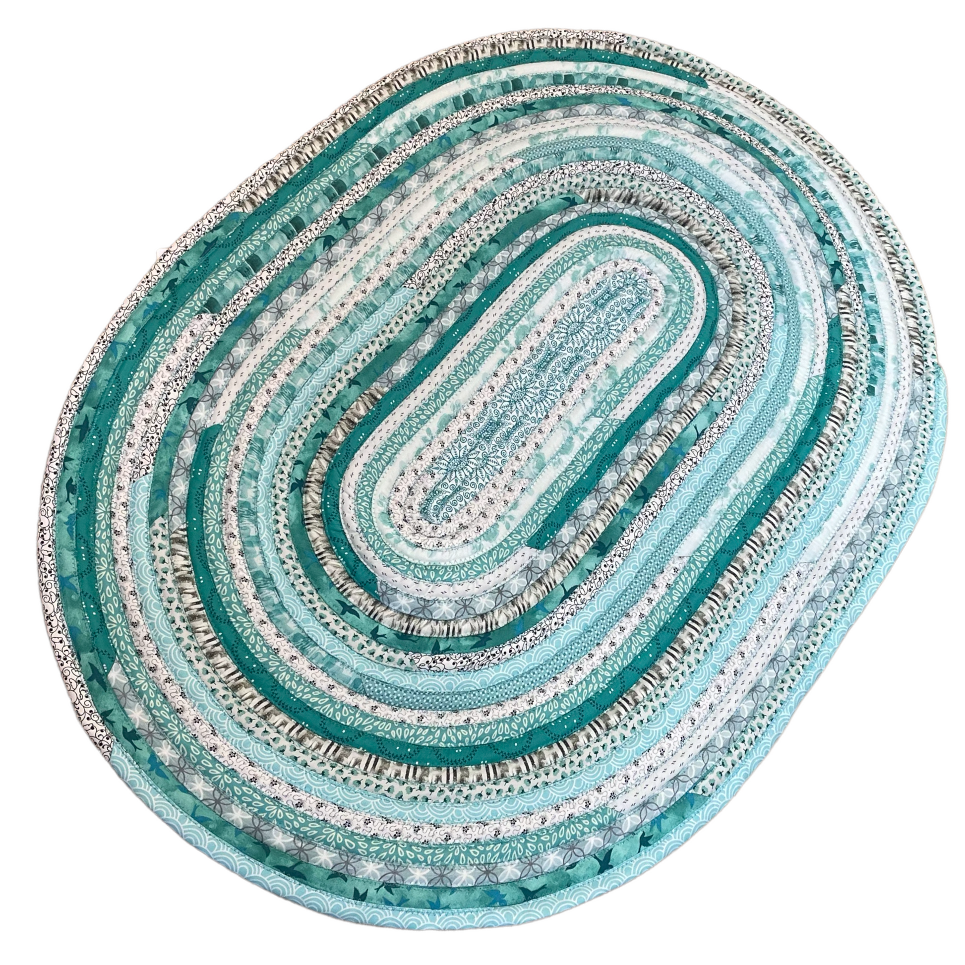 Teal and Black Modern Farmhouse Washable Cotton Rug.  Handmade In Canada - Home Stitchery Decor