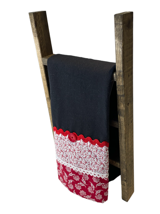 Red and Black Country Kitchen Dish Towel | Handmade Tea Towel - Home Stitchery Decor