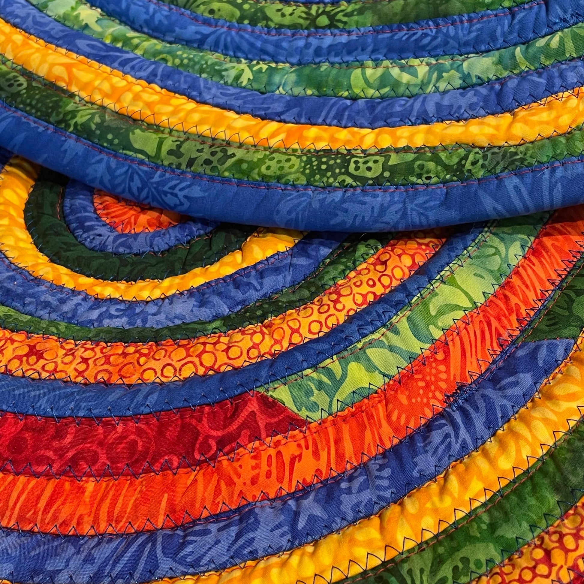 Vibrant Batiks Modern Farmhouse Jellyroll Rug. Washable Kitchen or Bathroom Accent Rug. Handmade in Canada - Home Stitchery Decor