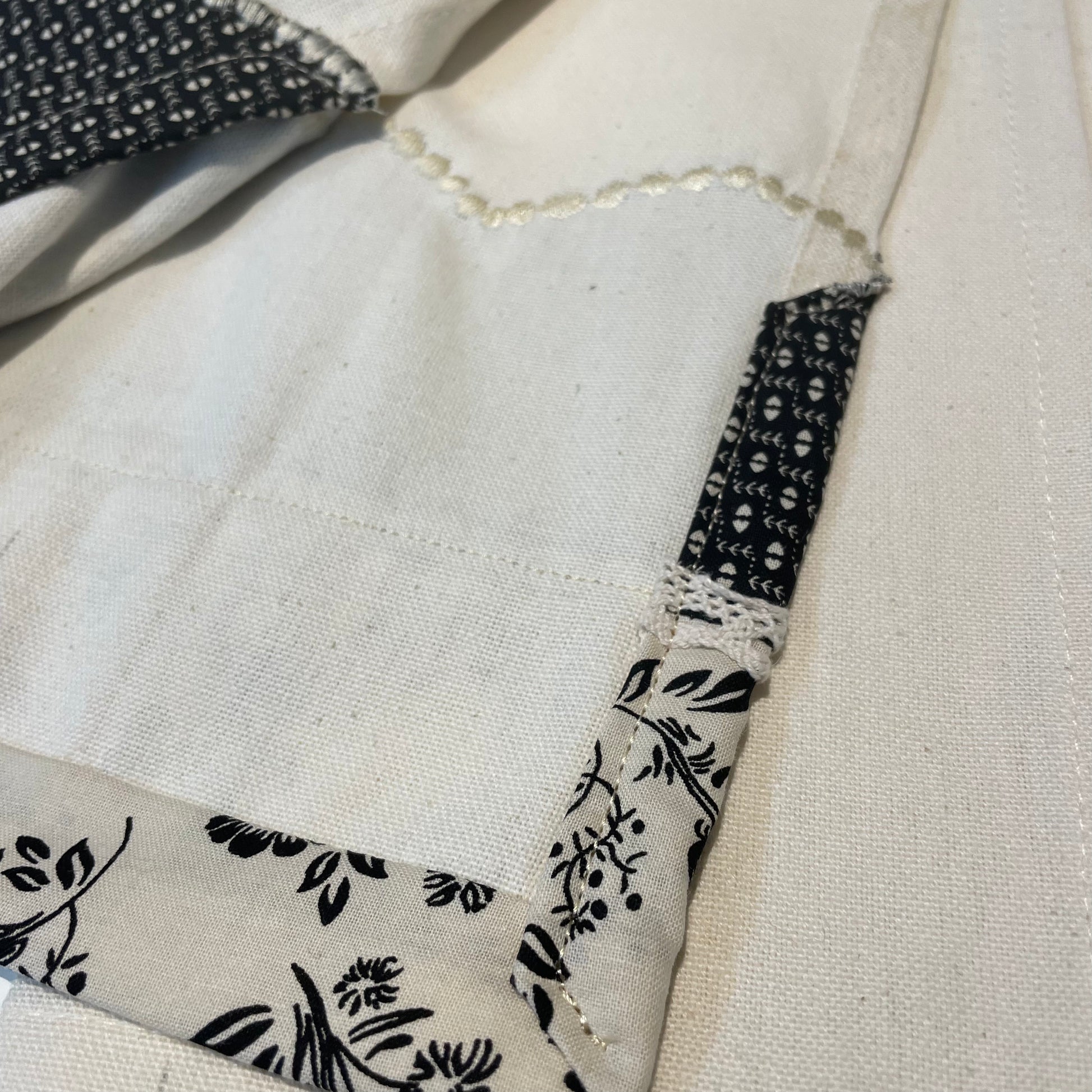 Cream Cotton Modern Farmhouse Dish Towel. Black Floral Tea Towel. - Home Stitchery Decor