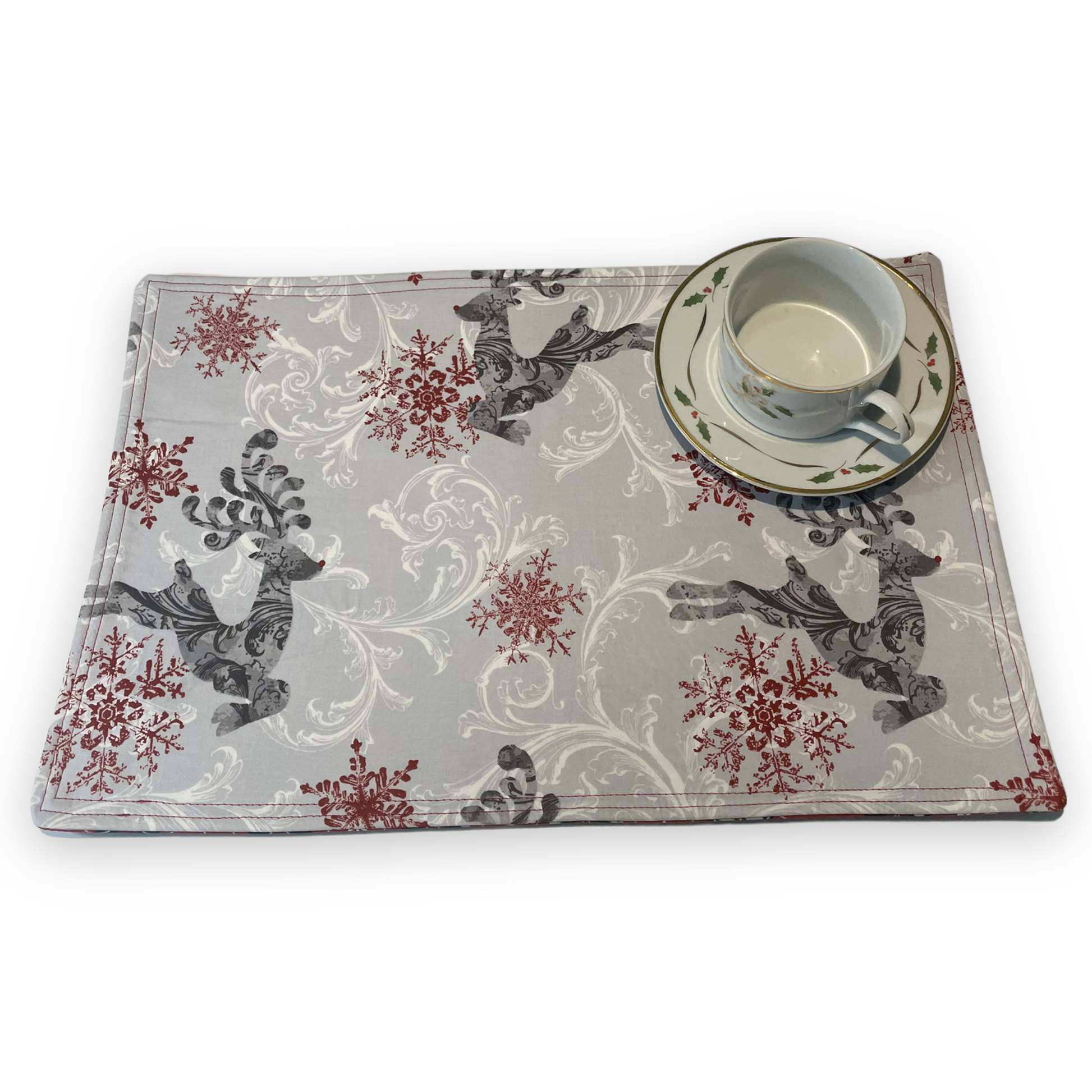 Set of Two Christmas Dinner Placemats, Reversible Set of Christmas Placeats - Home Stitchery Decor