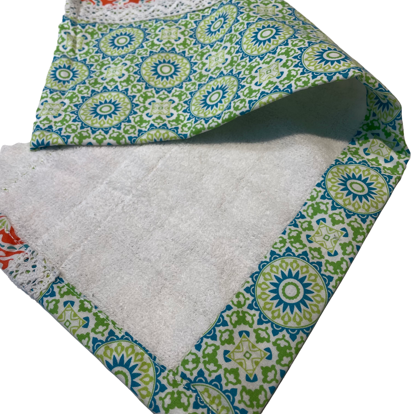 Orange and Green Dish Towel. Farmhouse style tea towel. - Home Stitchery Decor