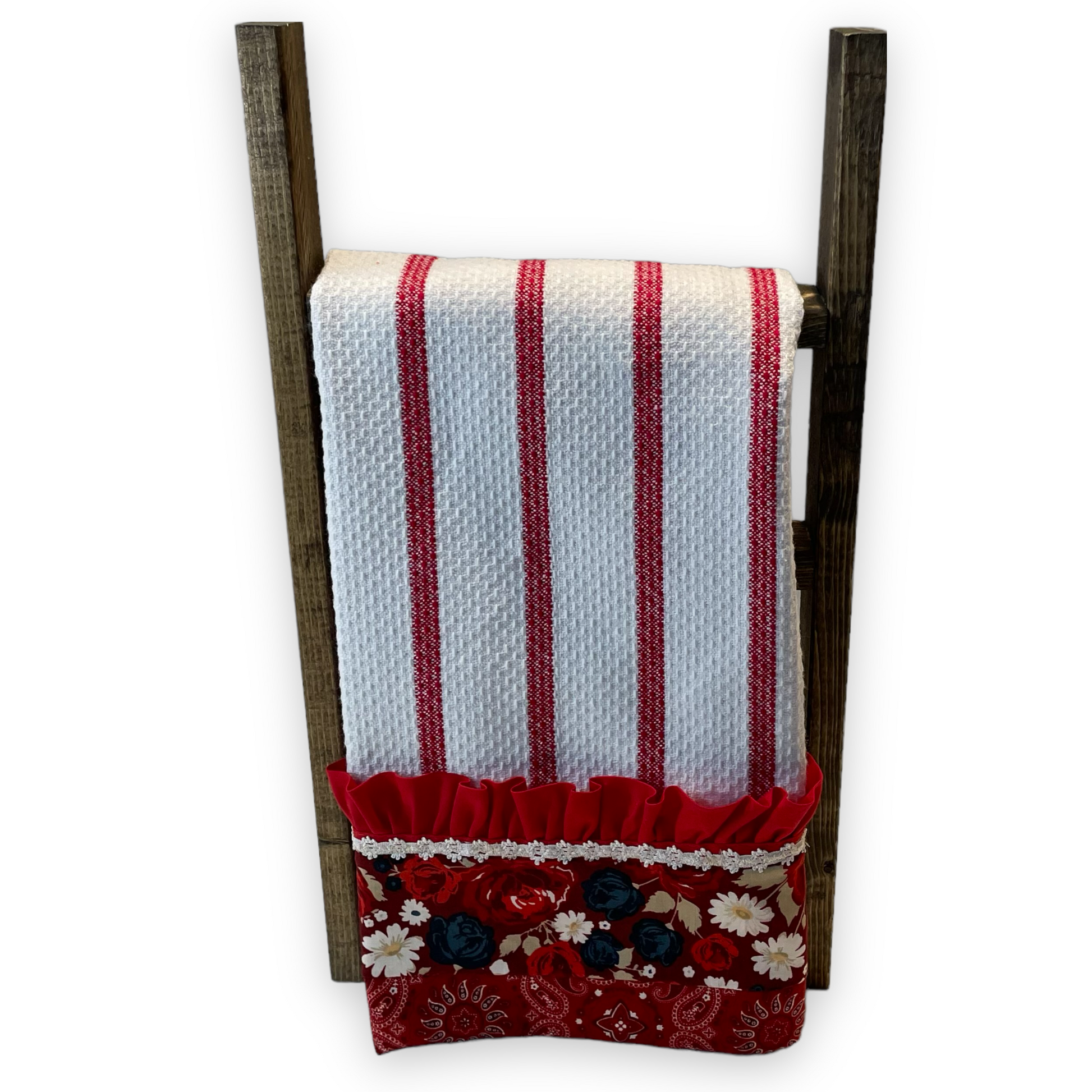 Red and White Country Kitchen Dish Towel. Farmhouse Tea Towel - Home Stitchery Decor