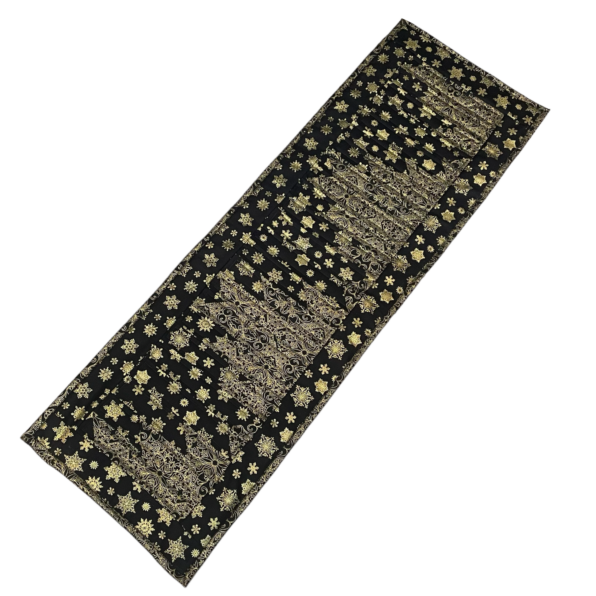 Black and Gold Snowflake Quilted Table Runner - Home Stitchery Decor