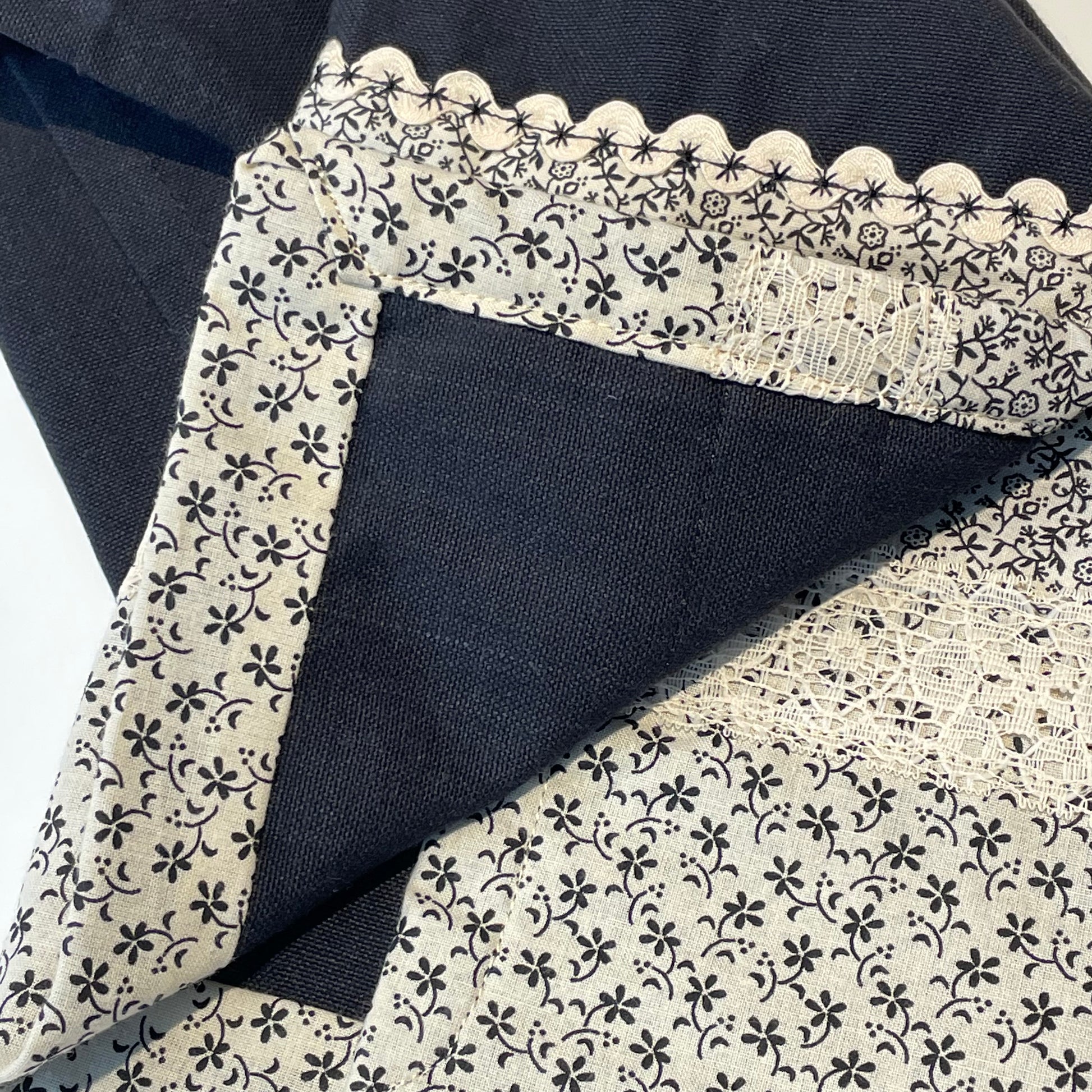 Black and Cream Modern Farmhouse Tea Towel, Decorative Black with Cream Accents Dish Towel - Home Stitchery Decor