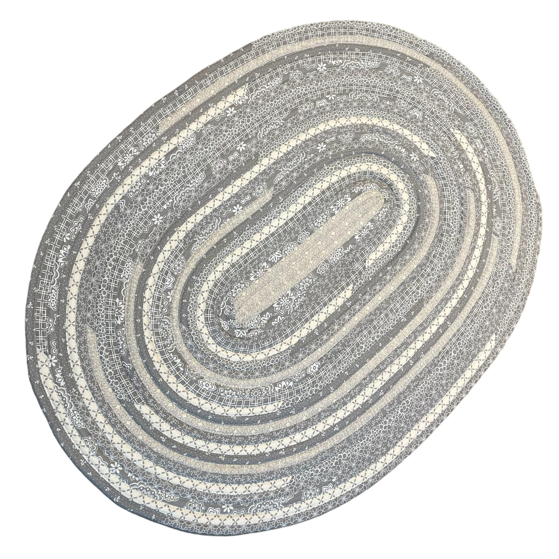 Grey and White Modern Farmhouse Kitchen Accent Rug. Can be used as a luxury bathmat, or bedside rug. Washable, Cotton and made in Canada with globally sourced supplies. Matching dish towels and shower curtains also available. Check out the Home Stitchery Decor YouTube Channel.