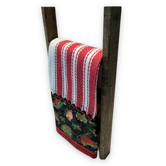 Red and White Striped Christmas Tea Towel, Christmas Kitchen Dish Towel - Home Stitchery Decor