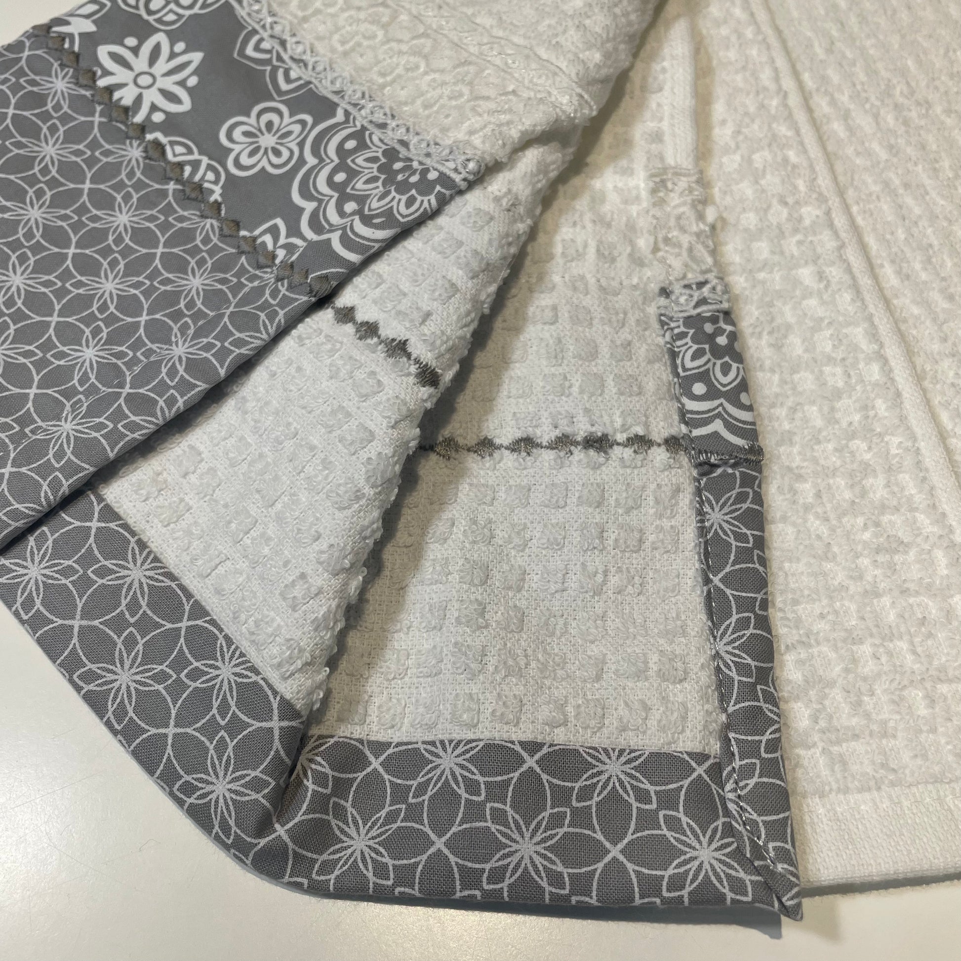 Grey Floral Modern Farmhouse Tea Towel. Decorative Dish Towel. - Home Stitchery Decor
