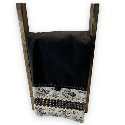 Vintage Black and Cream Handcrafted Kitchen Dish Towel, Farmhouse Tea Towel - Home Stitchery Decor