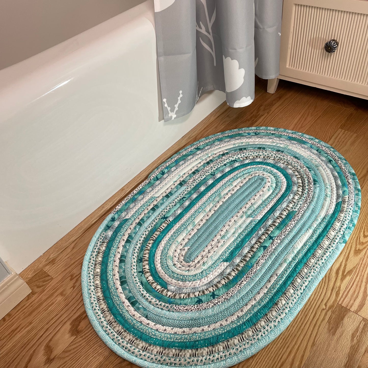Teal and Black Kitchen Accent Rug, Washable Kitchen Mat or Luxury Bathmat - Home Stitchery Decor
