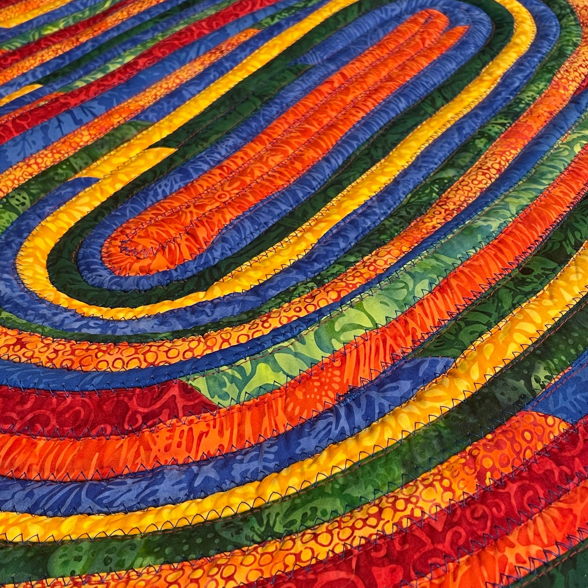 Vibrant Batiks Modern Farmhouse Jellyroll Rug. Washable Kitchen or Bathroom Accent Rug. Handmade in Canada - Home Stitchery Decor
