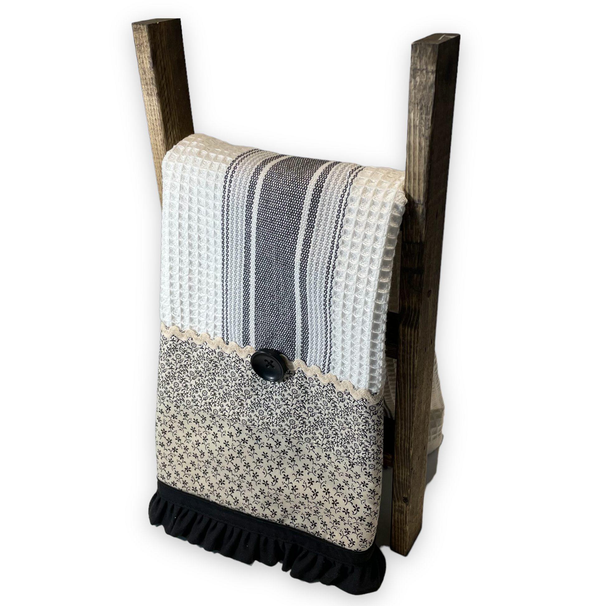 Vintage Black and Cream Kitchen Dish Towel, Handcrafted Tea Towel - Home Stitchery Decor