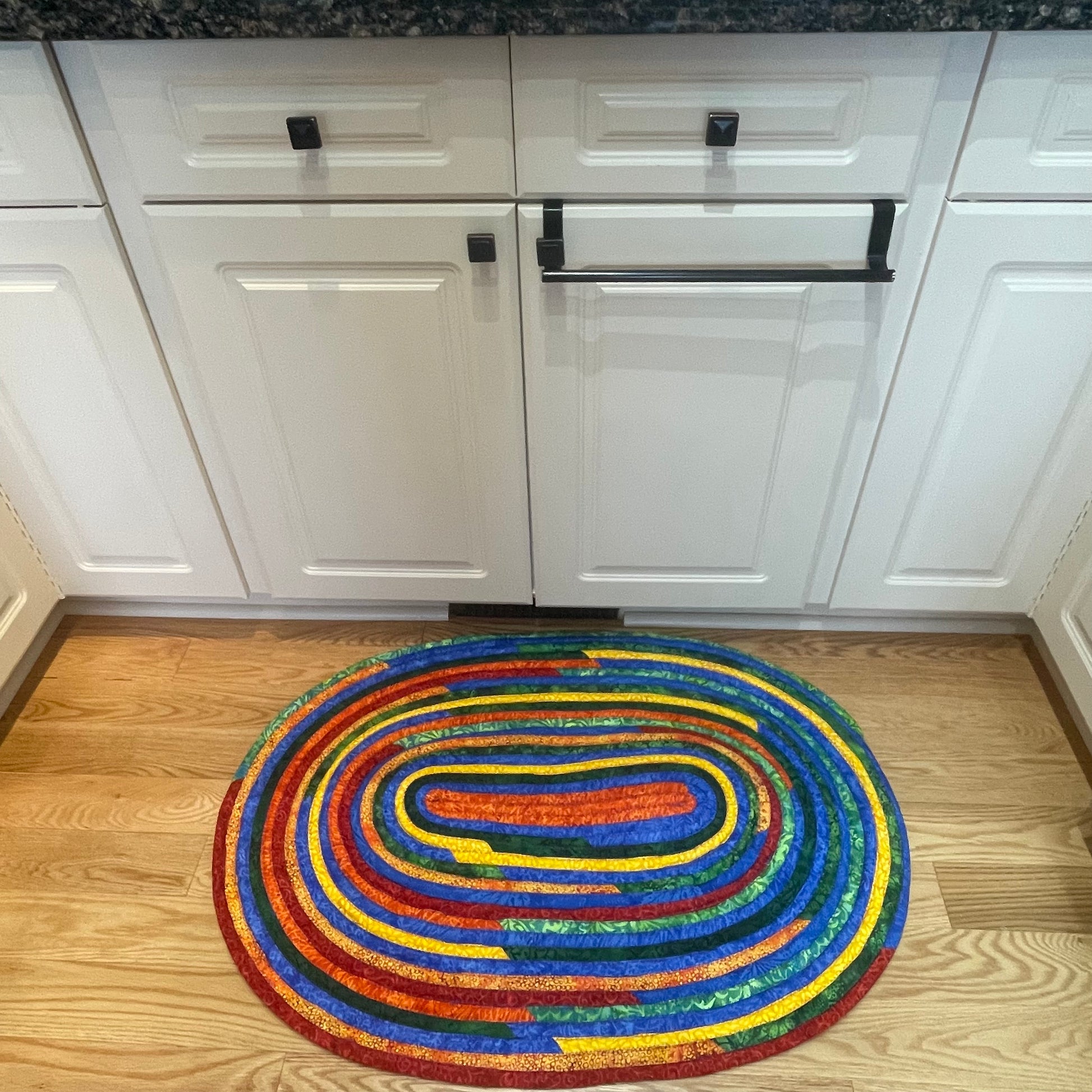 Vibrant Batiks Modern Farmhouse Jellyroll Rug. Washable Kitchen or Bathroom Accent Rug. Handmade in Canada - Home Stitchery Decor