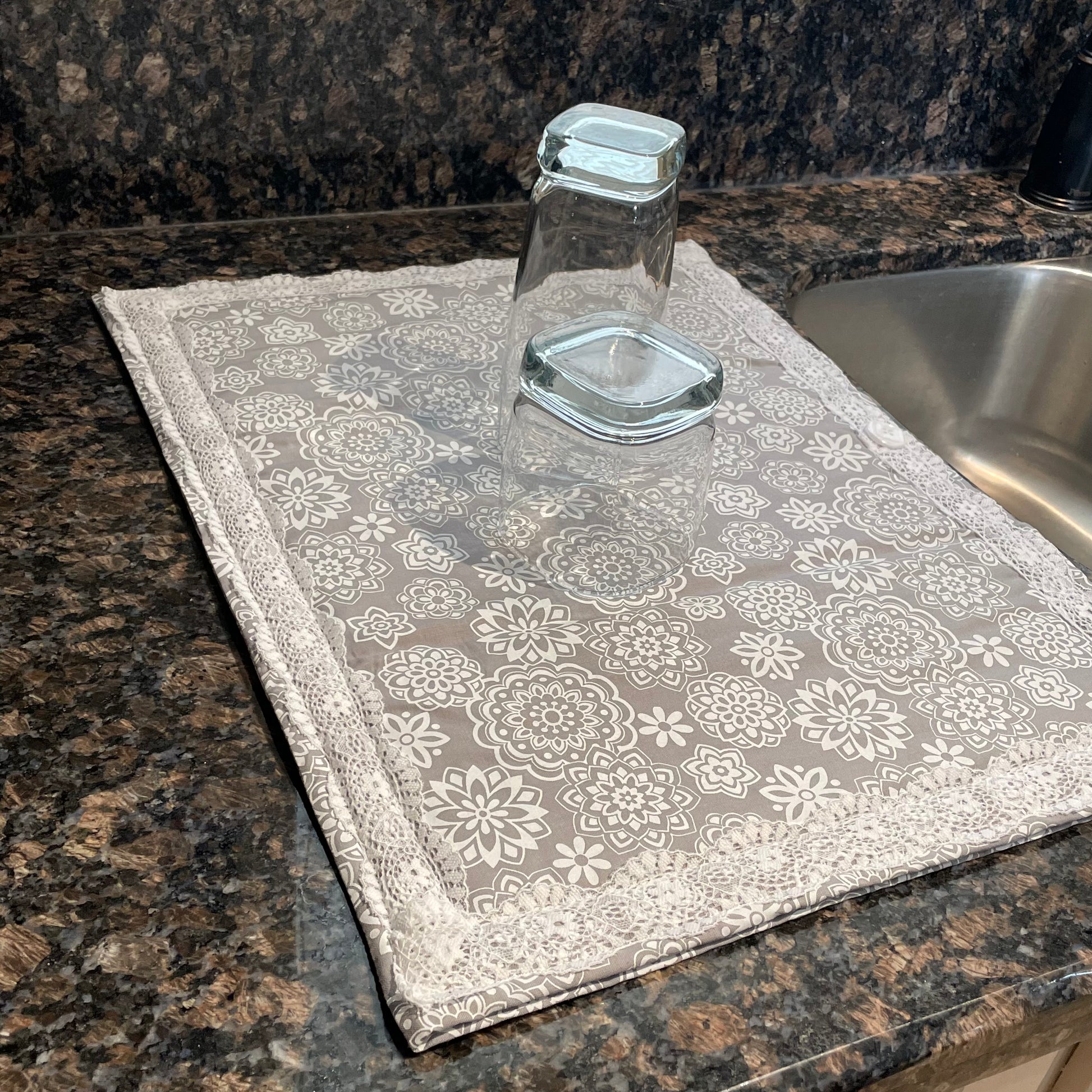 Grey Mandala Print Dish Drying Mat. Kitchen Dish Mat. – Home