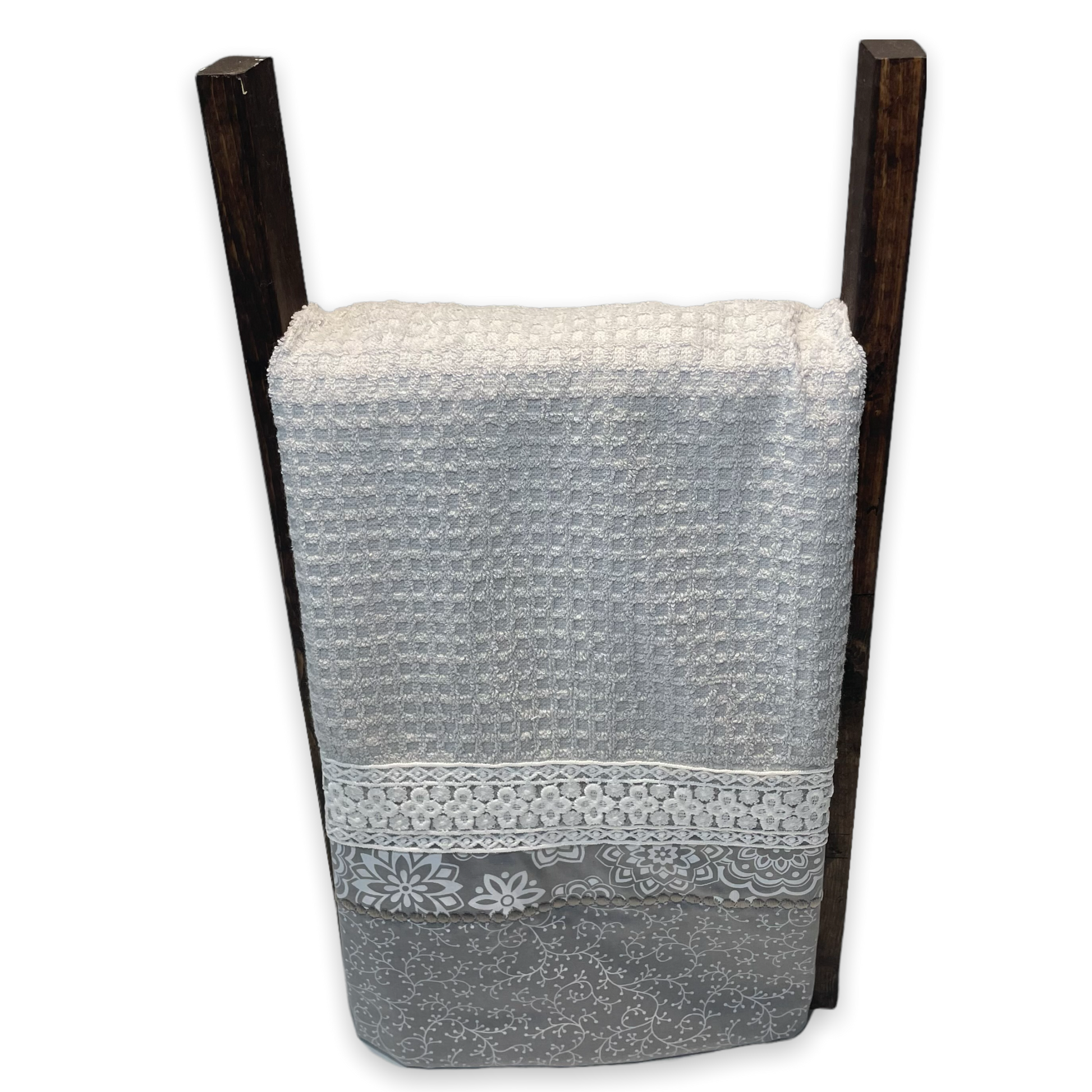 Grey Farmhouse Floral Tea Towel. Decorative Dish Towel - Home Stitchery Decor