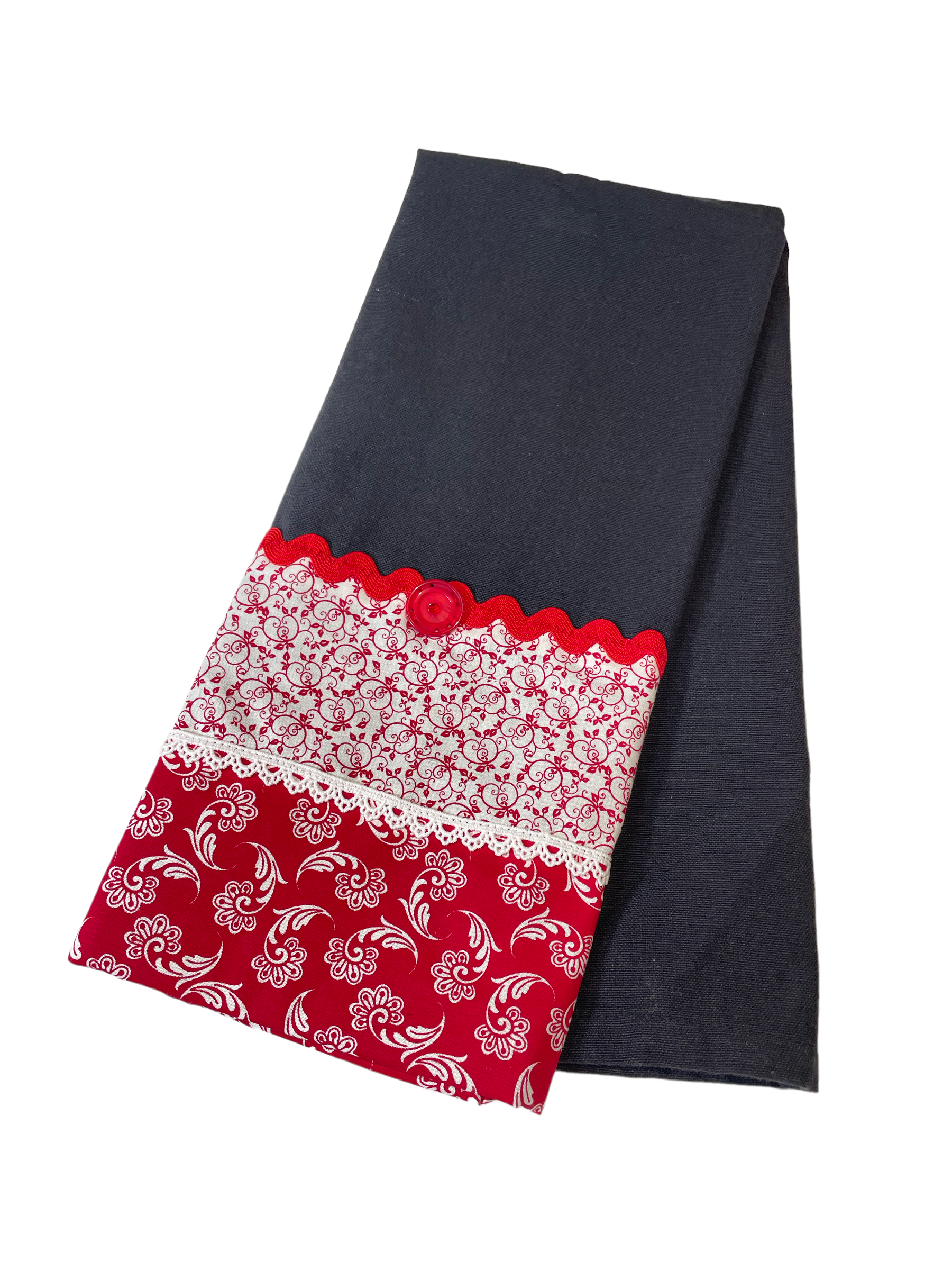 Red and Black Country Kitchen Dish Towel | Handmade Tea Towel - Home Stitchery Decor