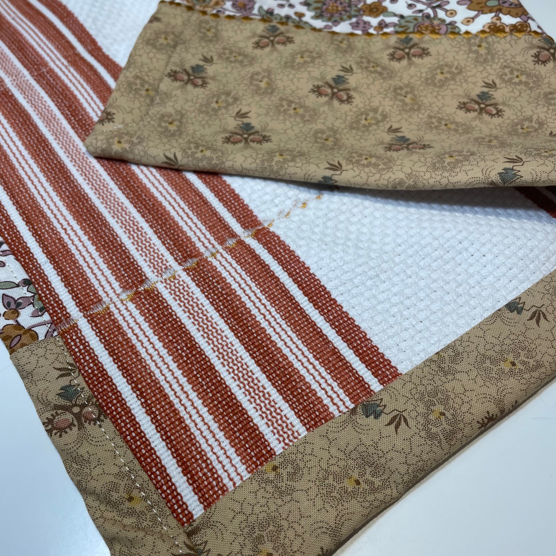 Modern Farmhouse Kitchen Dish Towel. Vintage Designed Tea Towel With Handcrafted Accents - Home Stitchery Decor