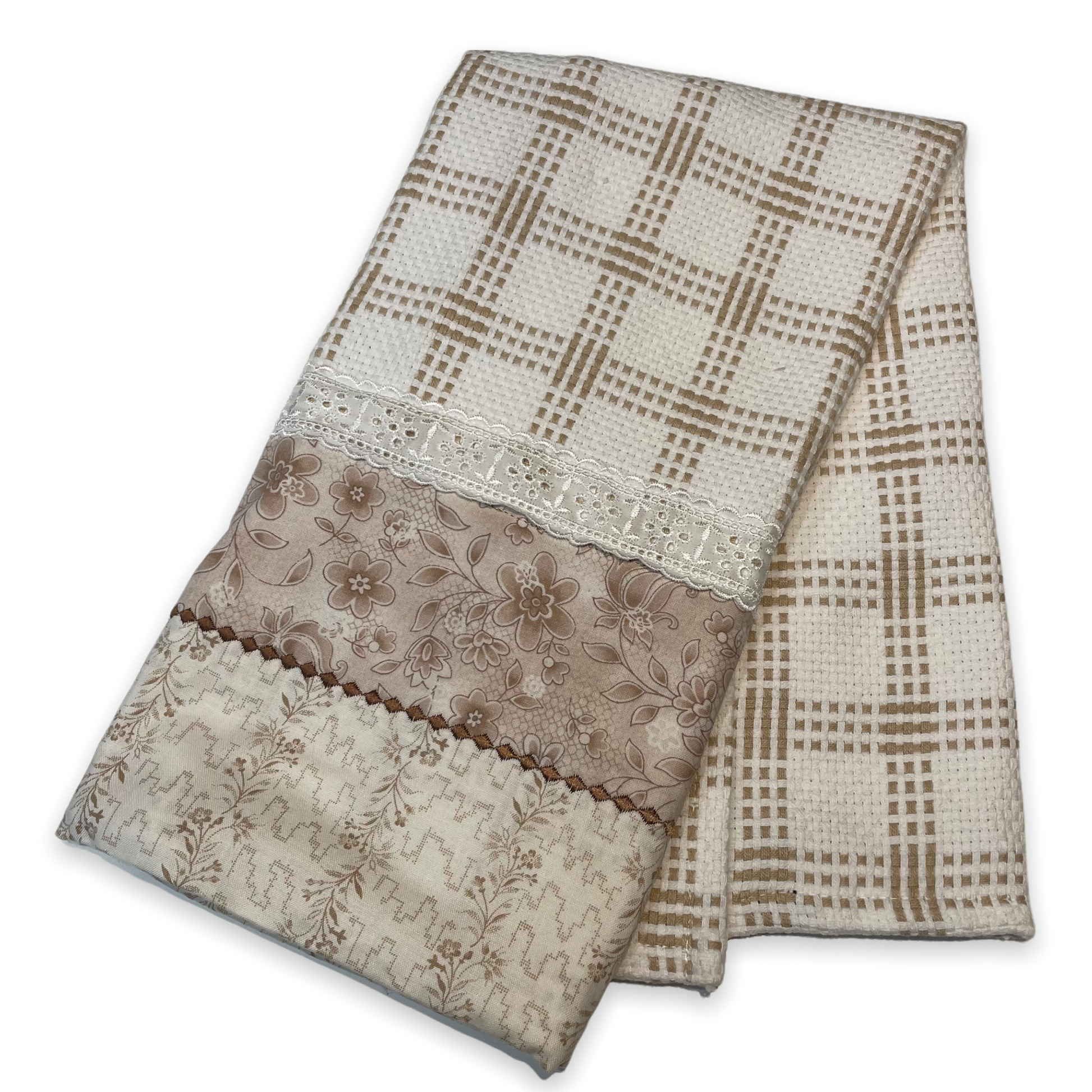 Modern Farmhouse Dish Towel. Brown and Cream Farmhouse style Tea Towel - Home Stitchery Decor