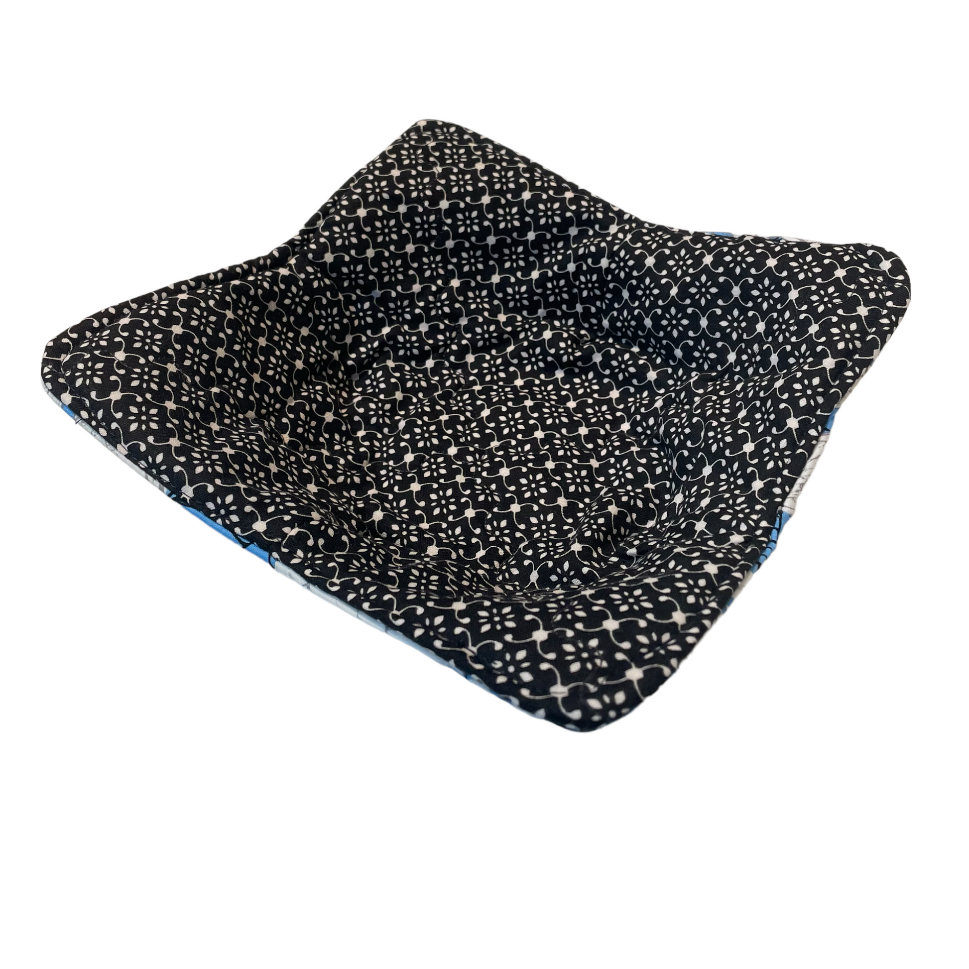 Black Soup Bowl Cozy | Black and Blue Soup Bowl Hugger | Microwave Bowl Cozy - Home Stitchery Decor