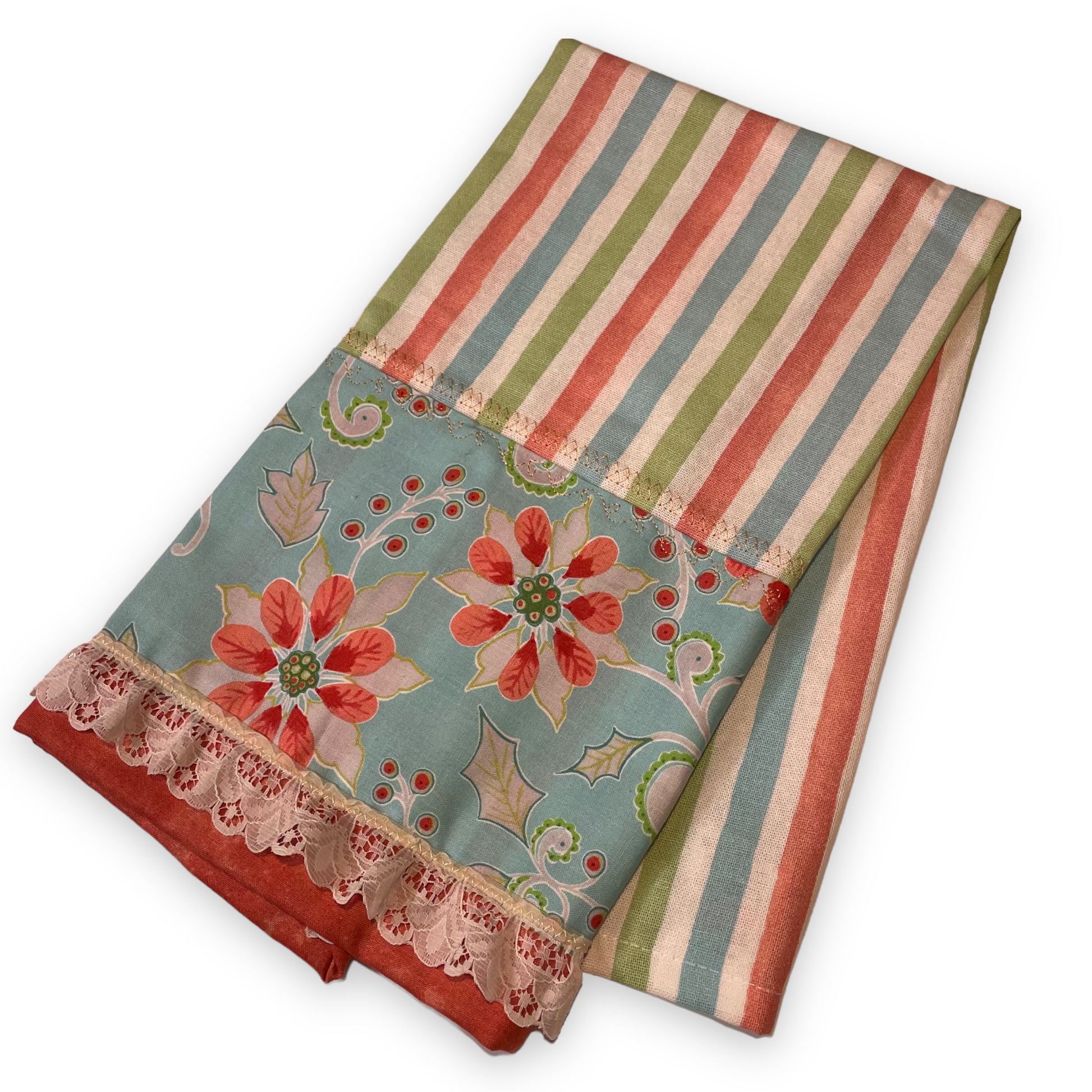 Handcrafted Christmas Tea Towel, Cute Vintage Kitchen Dish Towel - Home Stitchery Decor