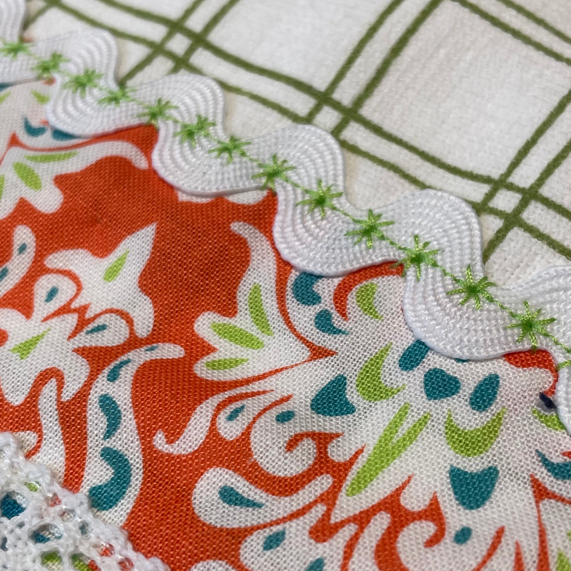 Orange and Green Dish Towel. Farmhouse style tea towel. - Home Stitchery Decor