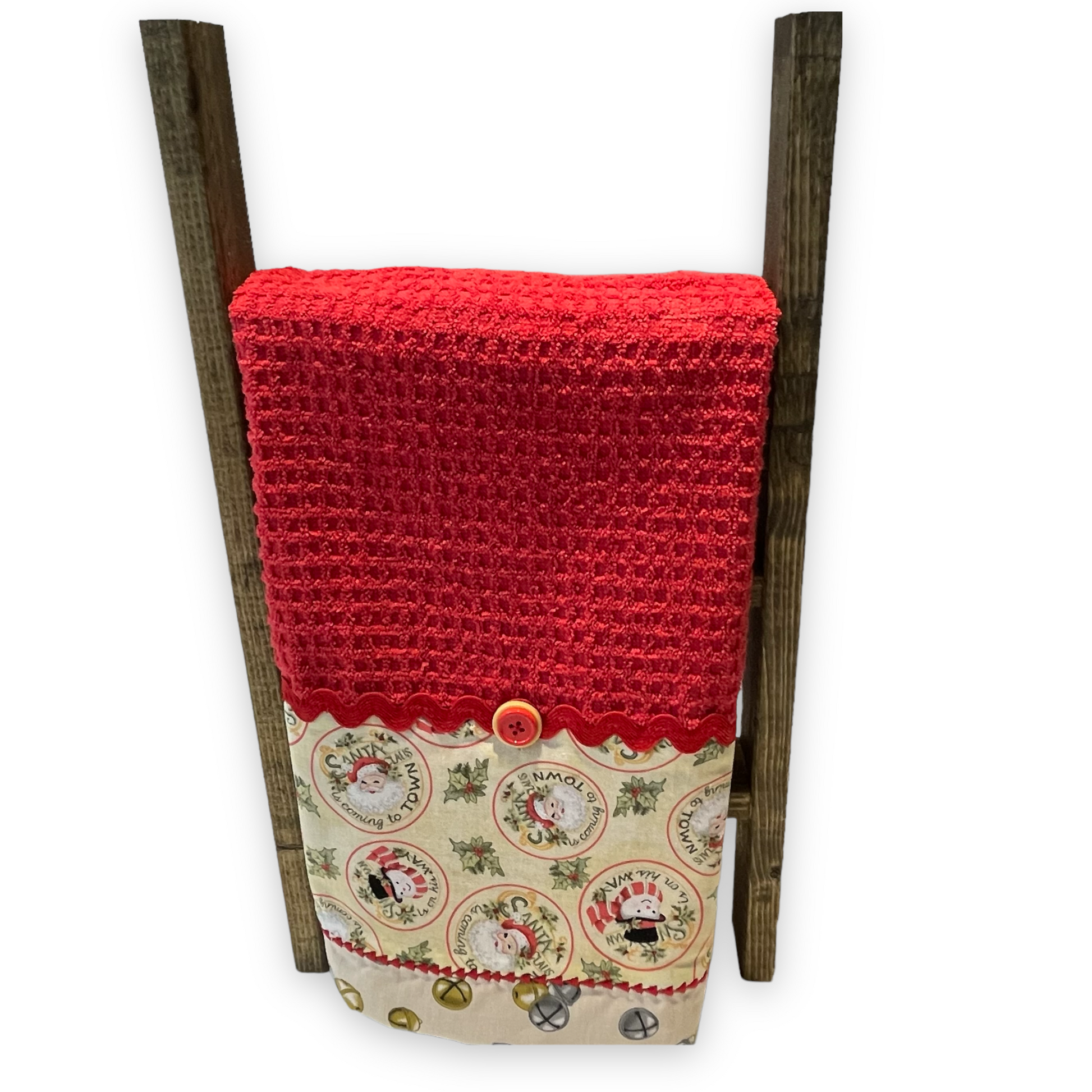 Cute Red Handcrafted Kitchen Dish Towel, Retro Santa Kitchen Tea Towel - Home Stitchery Decor