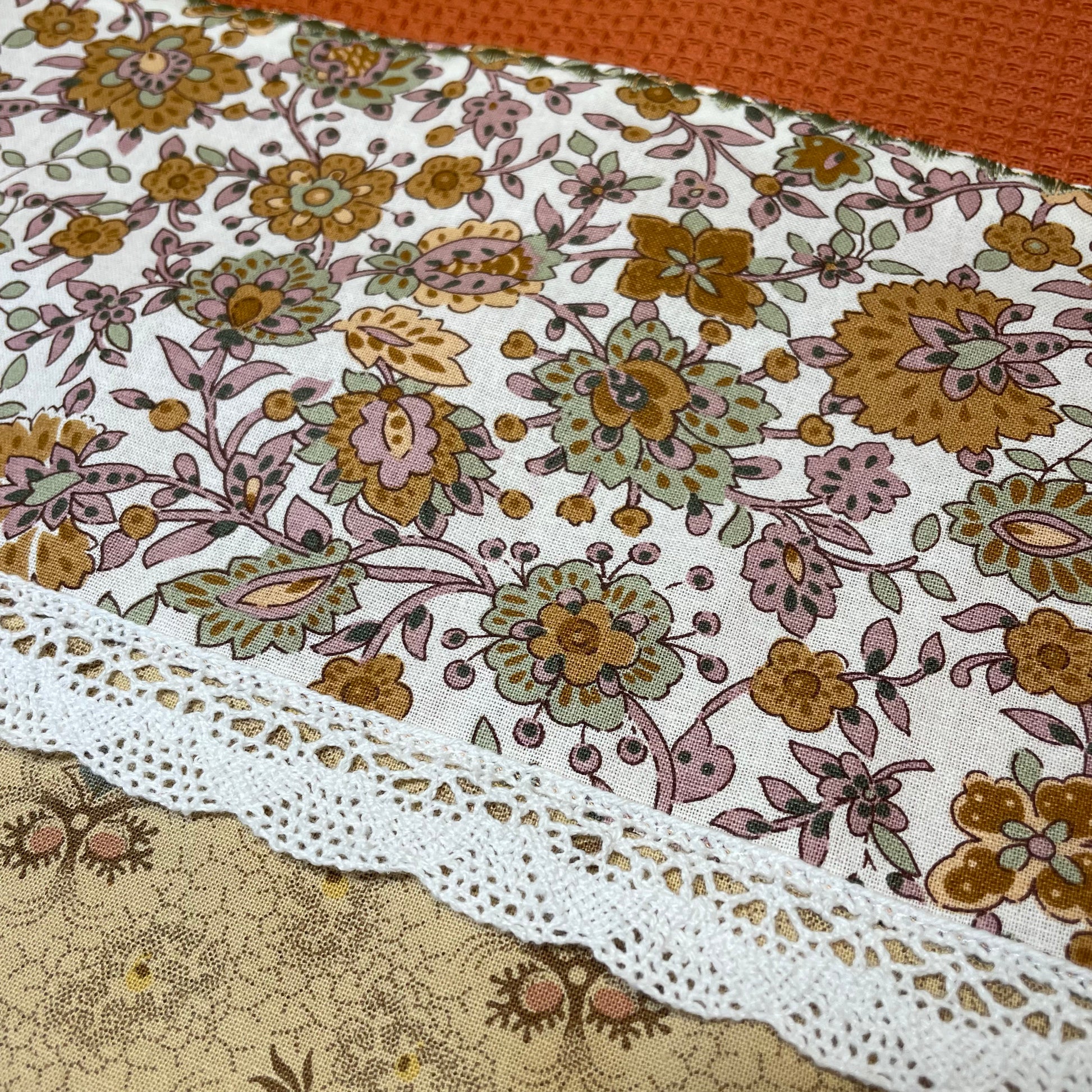 Orange and Cream Vintage Dish Towel. Modern Farmhouse Kitchen Tea Towel - Home Stitchery Decor