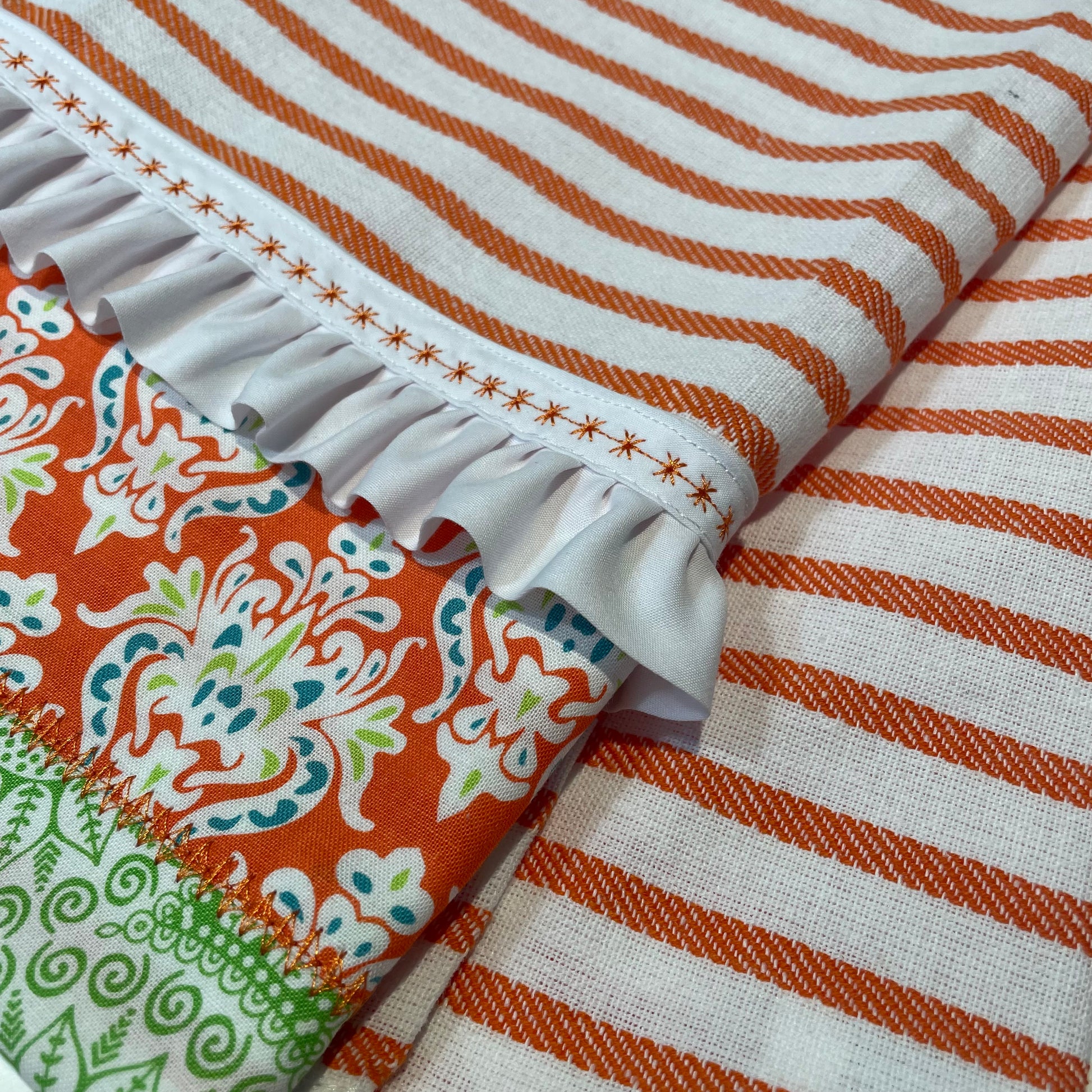 Orange Striped Modern Farmhouse Decorative Dish Towel - Home Stitchery Decor