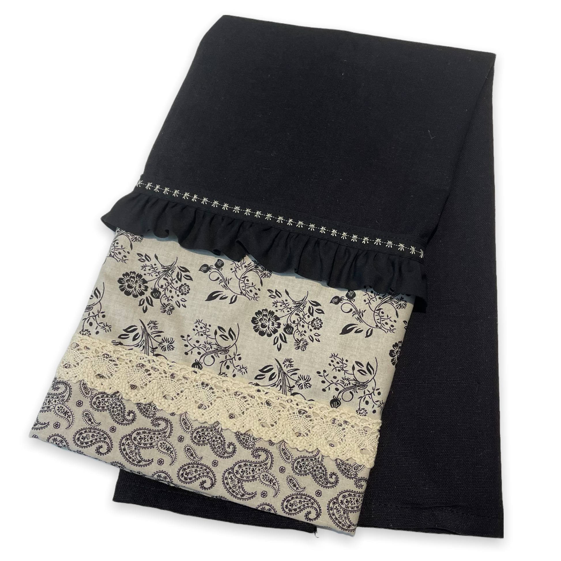 Black and Cream Modern Farmhouse Kitchen Tea Towel. Decorative Dish Towel for Kitchen - Home Stitchery Decor