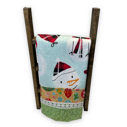 Snowman Kitchen Dish Towel. Christmas Tea Towel Featuring Handcrafted Accents - Home Stitchery Decor