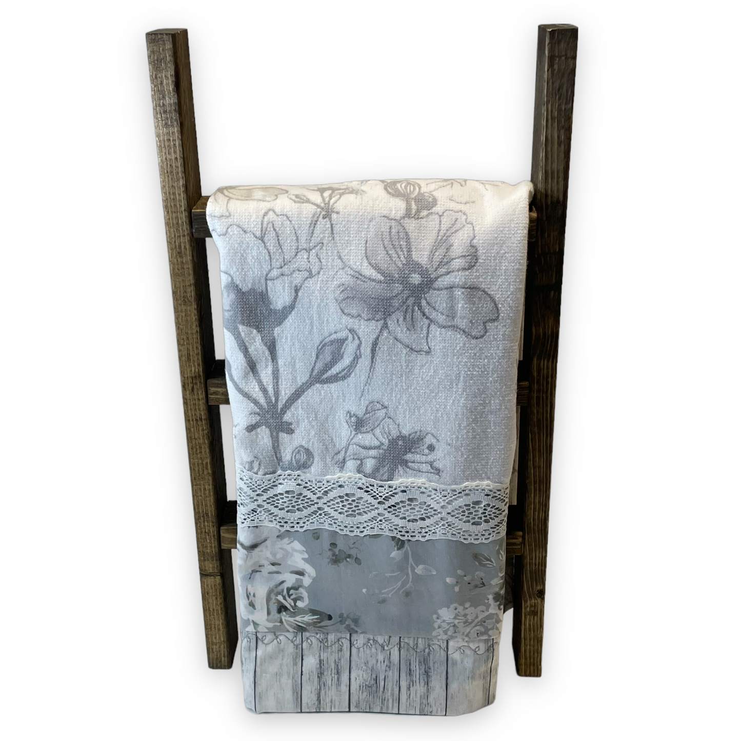 Grey and White Flowered Kitchen Tea Towel, Cute Modern Farmhouse Dish Towel - Home Stitchery Decor