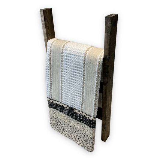 Black and Cream Modern Farmhouse Tea Towel, Classic Handcrafted Dish Towel - Home Stitchery Decor