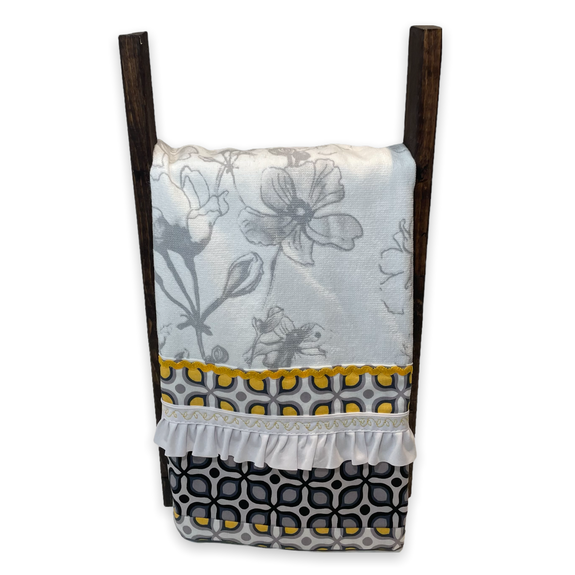 Grey and Yellow Floral Tea Towel. Decorative Modern Kitchen Dish Towel. - Home Stitchery Decor