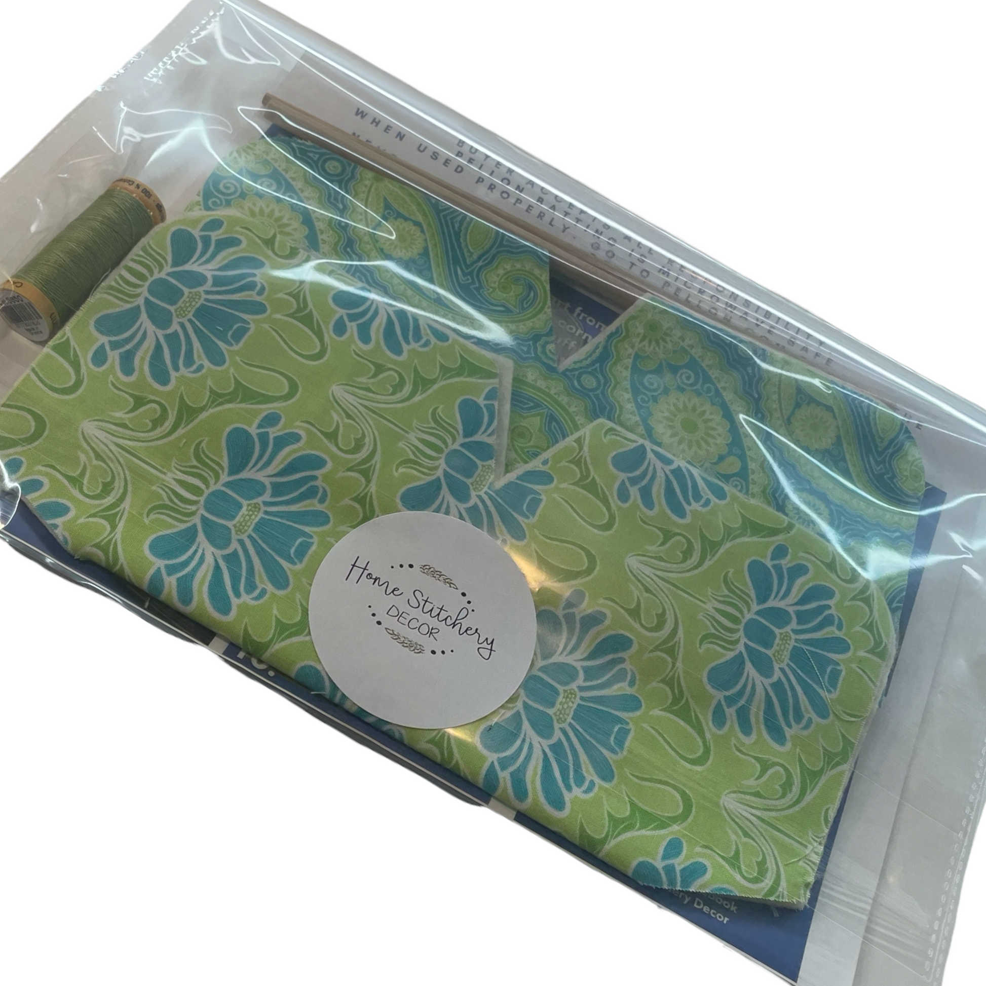 Easy beginner Microwave Soup Bowl Cozy Sewing Kit. Green and Teal Soup Cozy Bowl Sewing Kit. Part of a collection of mix and match decor and kits. Shop your favorite kits and completed projects also for sale. Farmhouse decor from Home Stitchery Decor. Follow along on the Home Stitchery Decor YouTube Channel.