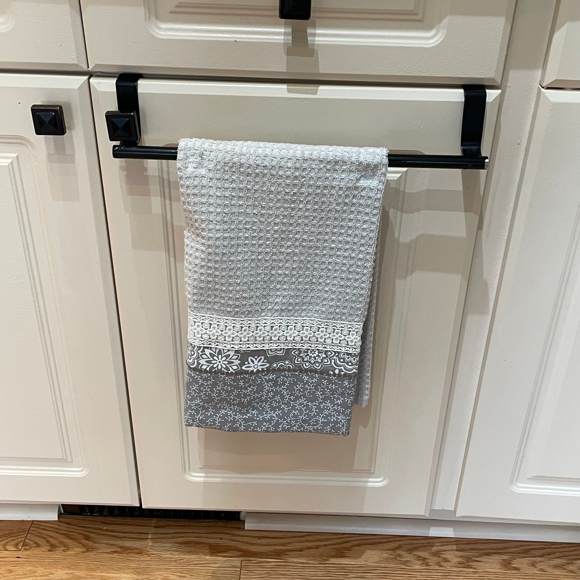 Grey Farmhouse Floral Tea Towel. Decorative Dish Towel - Home Stitchery Decor