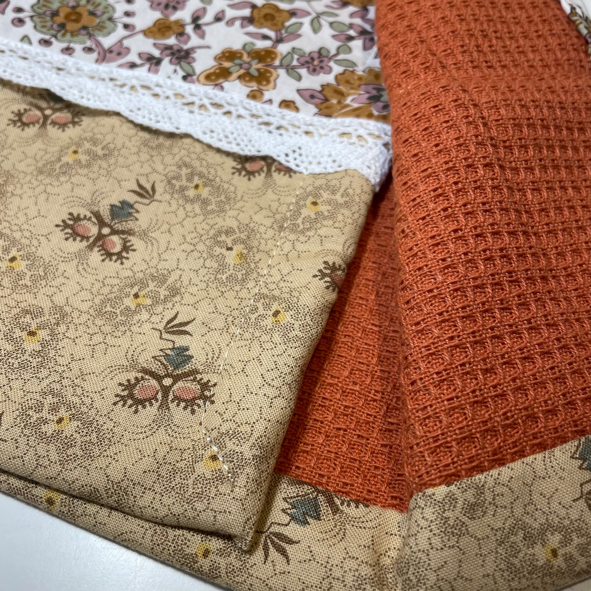 Orange and Cream Vintage Dish Towel. Modern Farmhouse Kitchen Tea Towel - Home Stitchery Decor