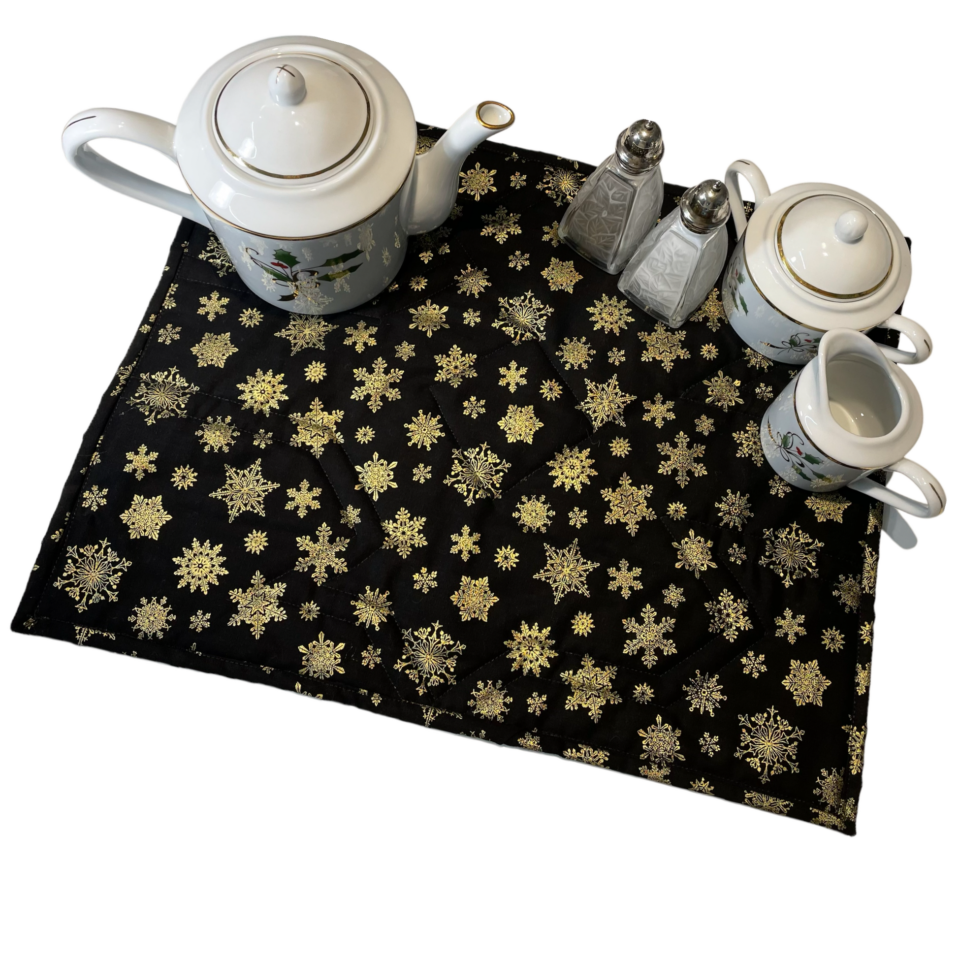 Quilted Black and Gold Christmas Table Centerpiece - Home Stitchery Decor