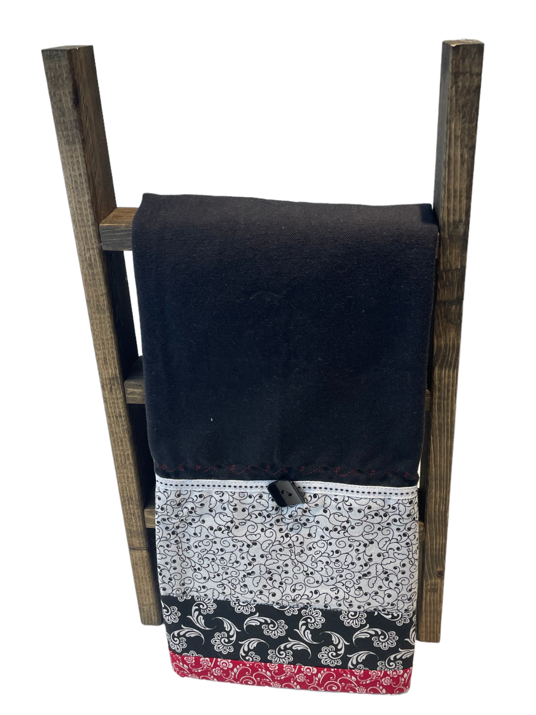 Fancy Black and White Tea Towel | Handmade Dish Towel - Home Stitchery Decor