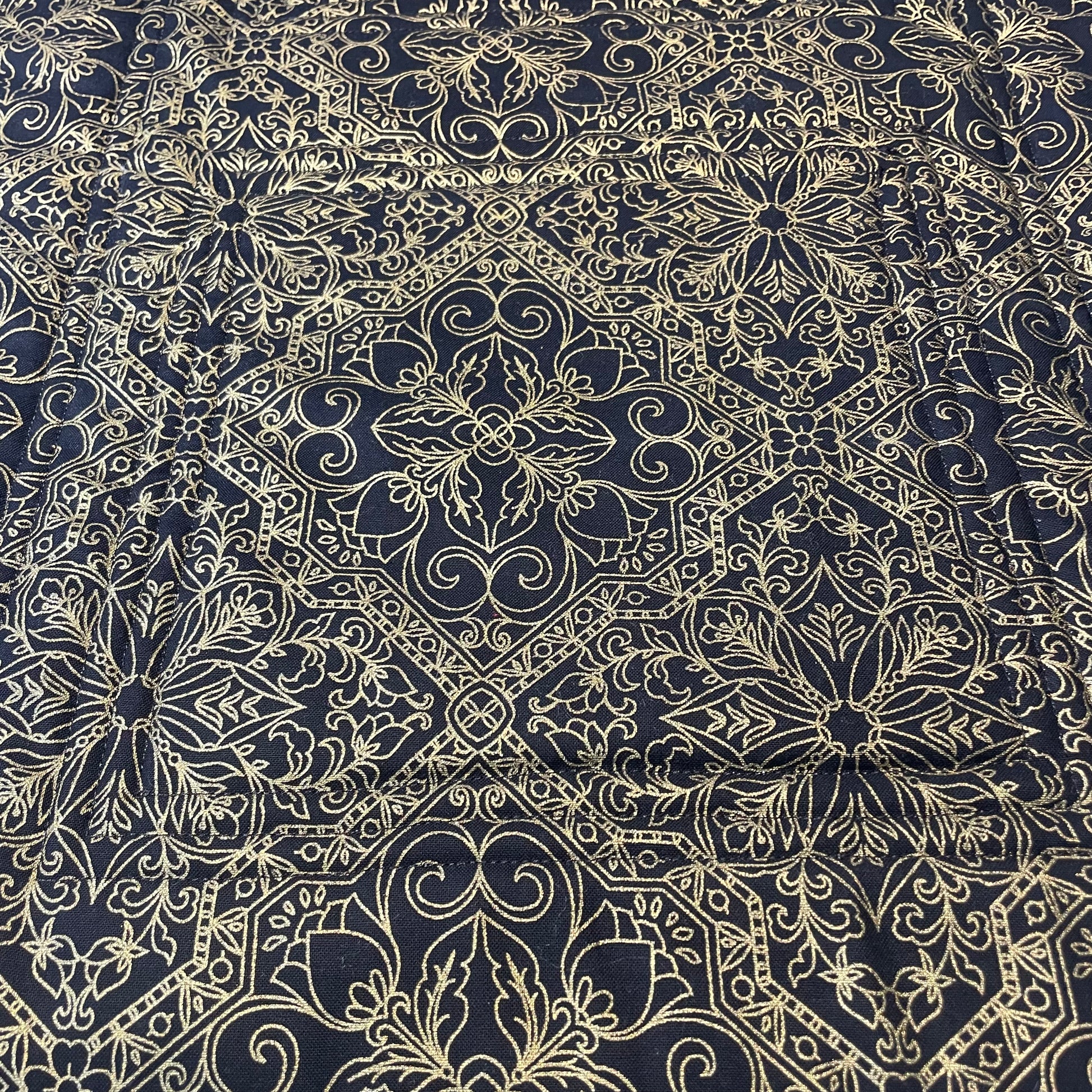 Black and Gold Christmas Table Runner, Quilted Christmas Table Runner - Home Stitchery Decor
