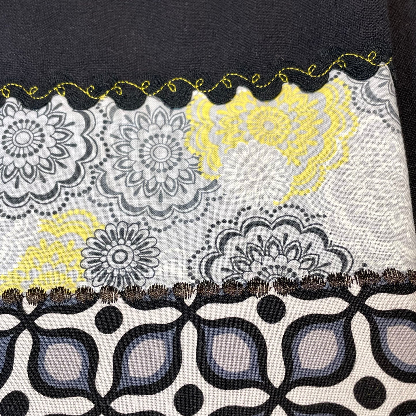 Yellow and Black Cutie Country Dish Towel | Yellow and Black Handmade Tea Towel - Home Stitchery Decor