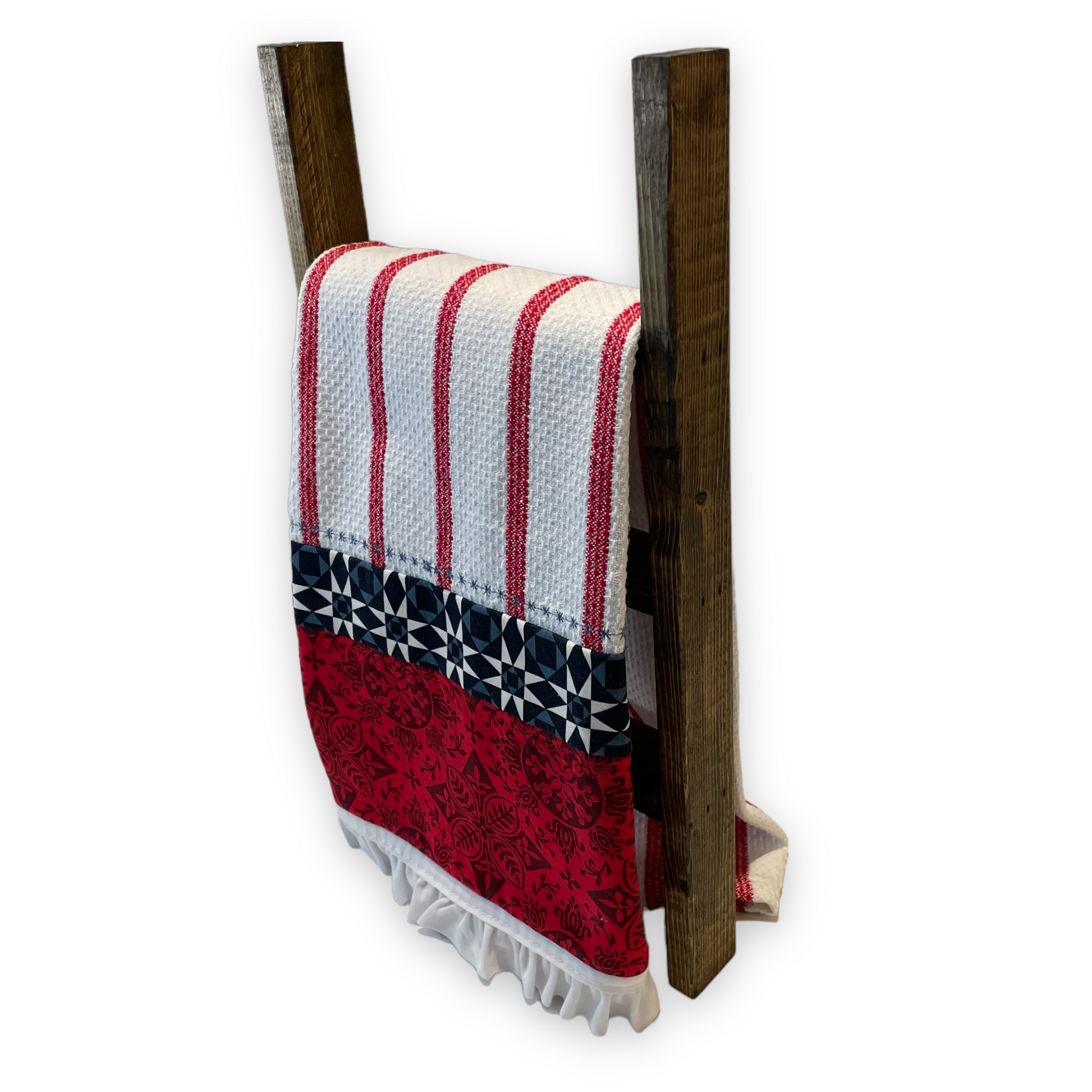 Red and White Handcrafted Kitchen Dish Towel, Modern Farmhouse Tea Towel - Home Stitchery Decor