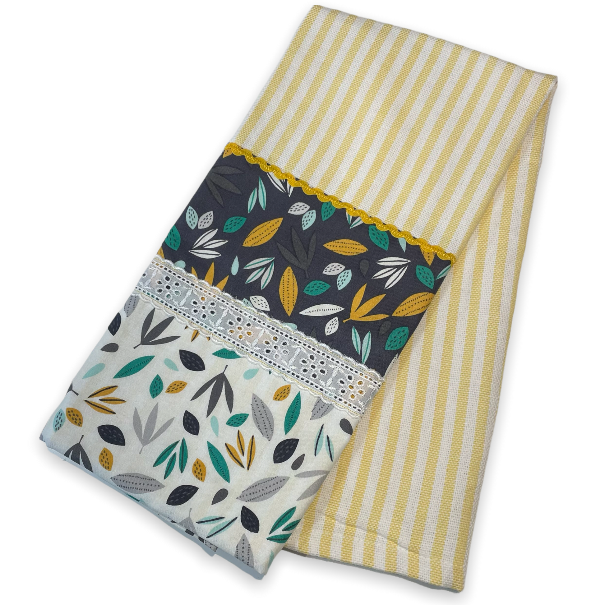 Yellow and White Striped Tea Towel. Modern Farmhouse Decorative Dish Towel - Home Stitchery Decor