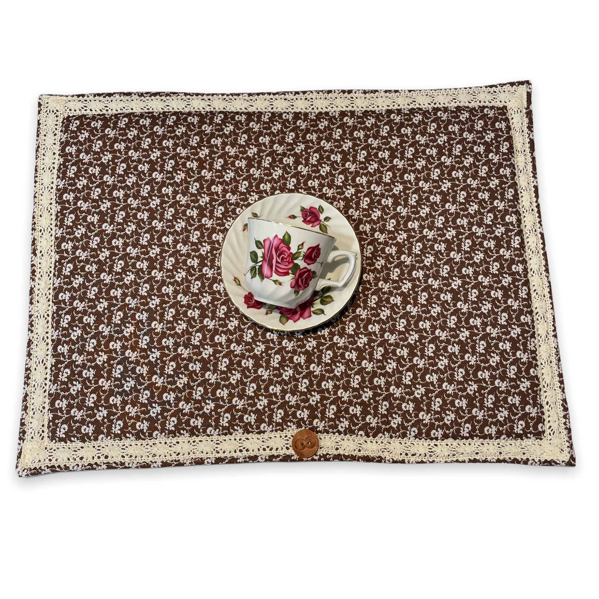 Brown and White Floral Modern Farmhouse Kitchen Dish Drying Mat. Kitchen Sink Drying Mat - Home Stitchery Decor