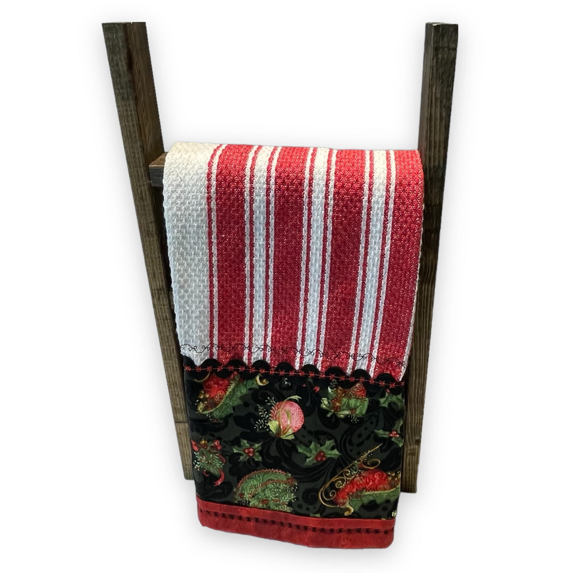 Red and White Striped Christmas Tea Towel, Christmas Kitchen Dish Towel - Home Stitchery Decor