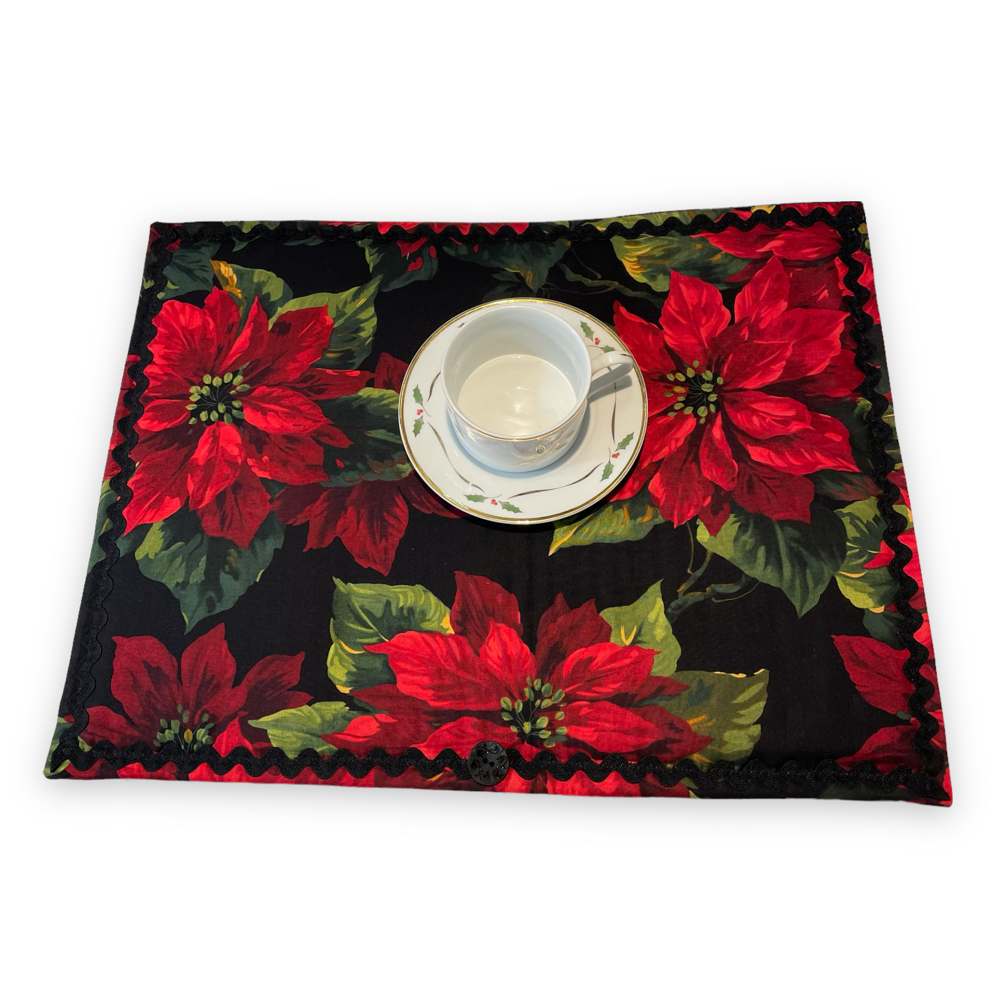 Christmas Kitchen Dish Drying Mat, Red Poinsettia Kitchen Counter Dish Mat - Home Stitchery Decor