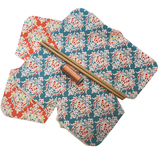 Sewing kit for beginners. Learn to sew a Microwave Soup Bowl Cozy. Featuring orange and teal fabric, cotton thread and Pellon Wrap and Zap batting. Purchase a sewing kit or the finished item from my website. Follow along with complete farmhouse fabulous tutorials on the Home Stitchery Decor YouTube Channel.