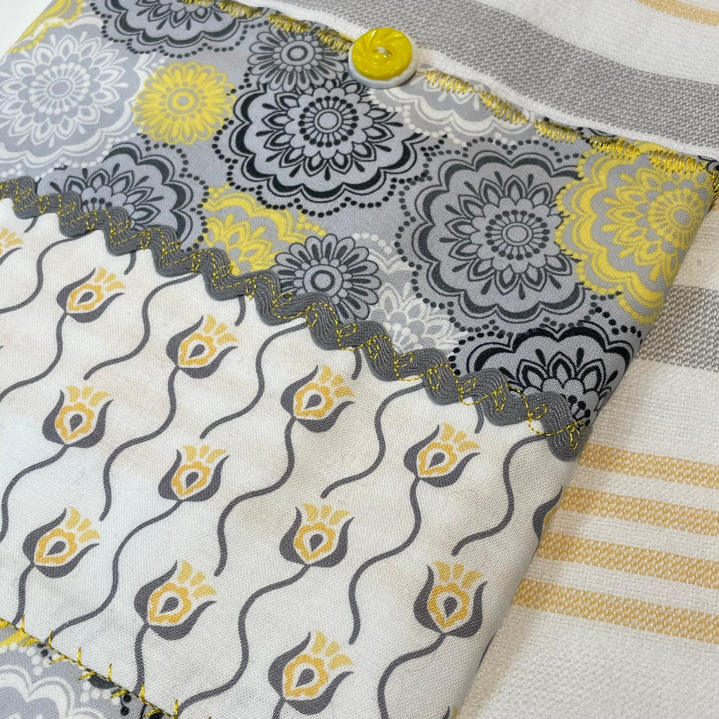 Grey and Yellow Modern Farmhouse Tea Towel. Decorative Dish Towel - Home Stitchery Decor