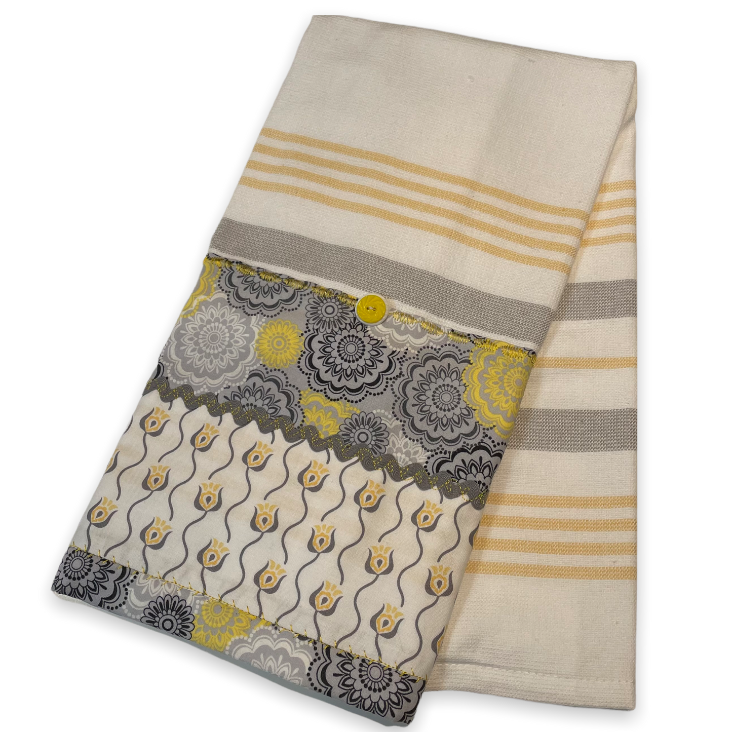 Grey and Yellow Modern Farmhouse Tea Towel. Decorative Dish Towel - Home Stitchery Decor